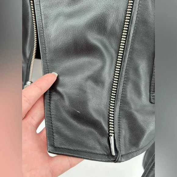 French Connection 100% Real leather jacket Black Motorcycle Look Size 4 - Picture 3 of 14